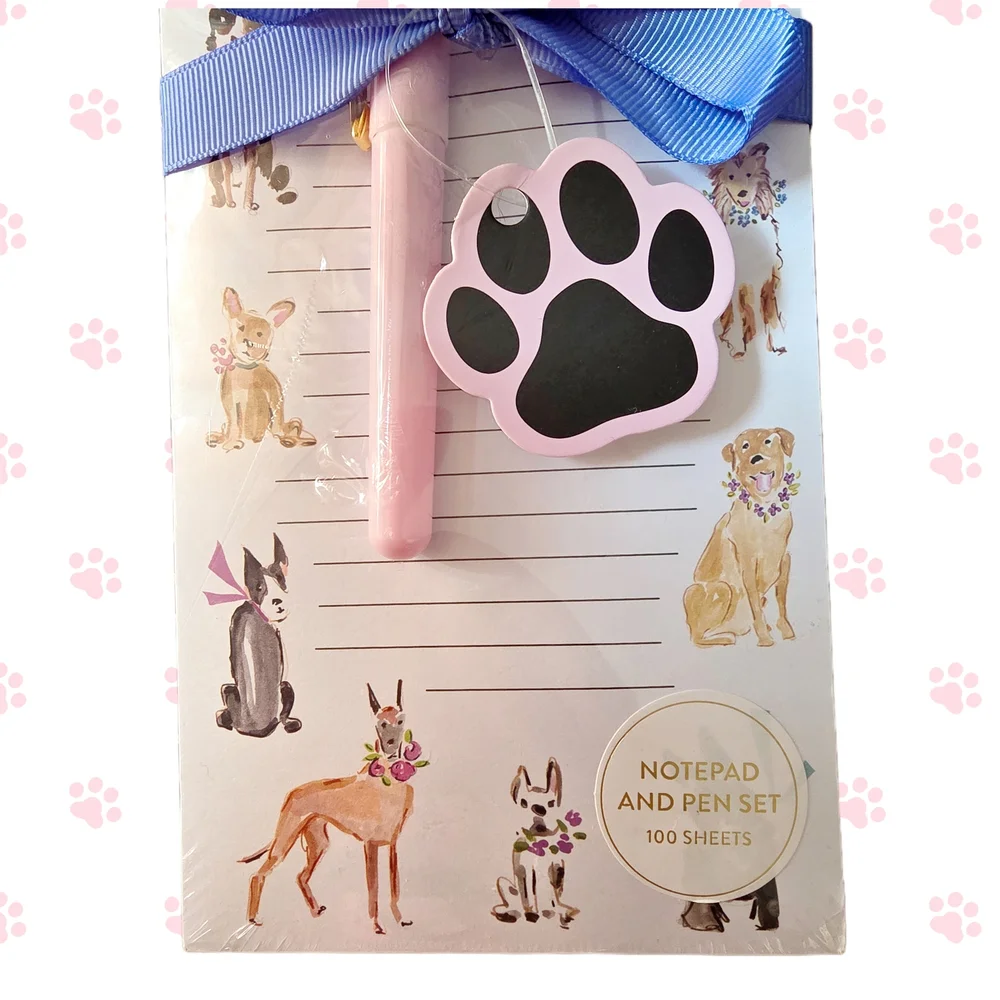 Dogs With Floral Collars Magnetic Notepad & Pen Set
